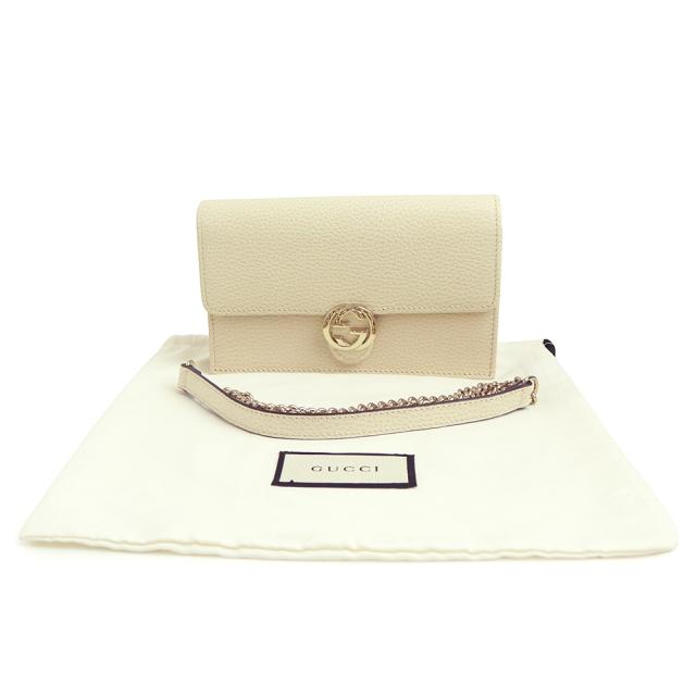 （未使用　展示品）GUCCI グッチ 615523 インターロッキングG チェーンウォレット カーフスキン アイボリー ホワイト 2way クラッチ ショルダーバッグ 斜め掛け レザー ゴールド金具_1