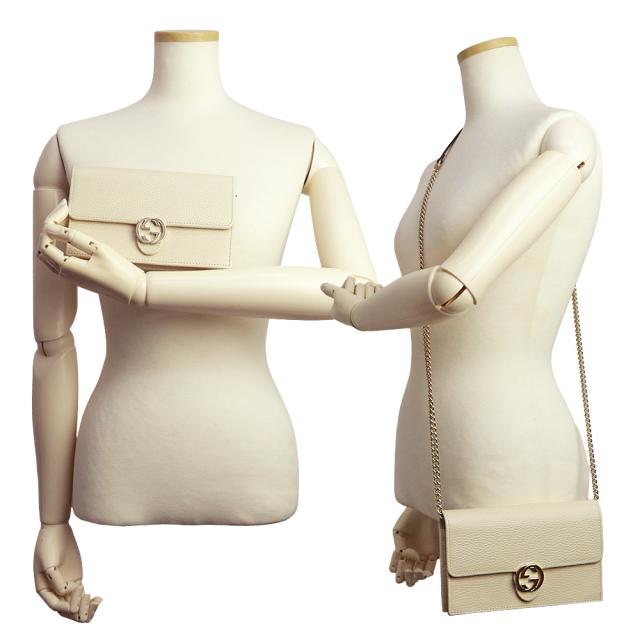 （未使用　展示品）GUCCI グッチ 615523 インターロッキングG チェーンウォレット カーフスキン アイボリー ホワイト 2way クラッチ ショルダーバッグ 斜め掛け レザー ゴールド金具_8