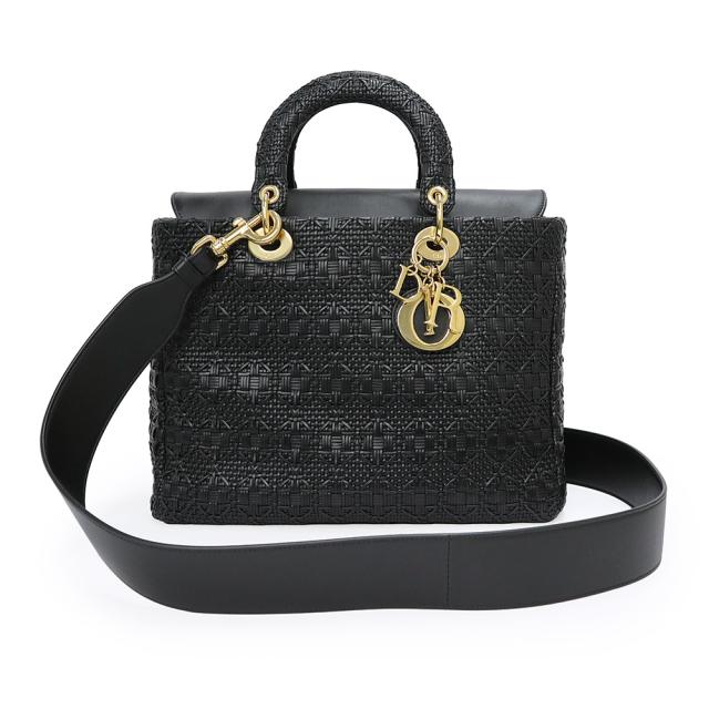 （美品）Christian Dior クリスチャンディオール M0566UBAS レディディオール ラージ レザー ブラック 2way ショルダー ハンドバッグ 斜め掛け ゴールド金具