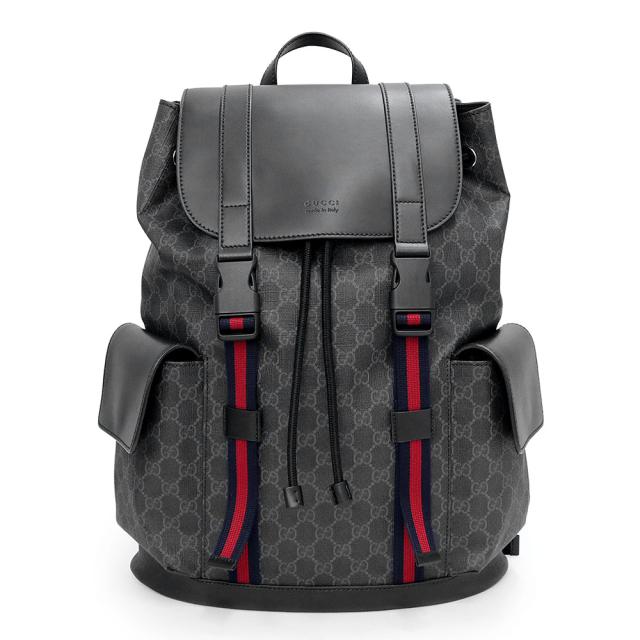 （未使用　展示品）GUCCI グッチ 495563 GGスプリーム キャンバス バックパック ソフトGGスプリーム レザー ブラック グレー リュック デイパック シルバー金具