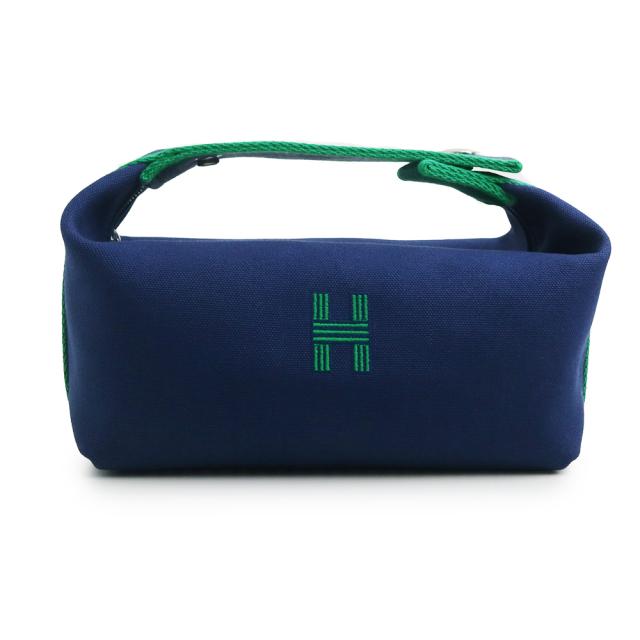 （未使用保管品）HERMES エルメス ブリッド ア ブラック PM コットンキャンバス コットン100％ ネイビー MARINE マリン ハンドバッグ バニティ ポーチ セカンドバッグ シルバー金具
