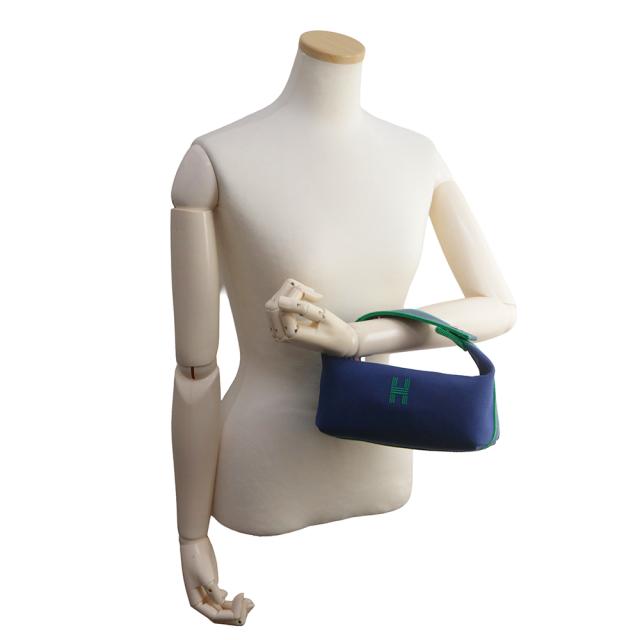（未使用保管品）HERMES エルメス ブリッド ア ブラック PM コットンキャンバス コットン100％ ネイビー MARINE マリン ハンドバッグ バニティ ポーチ セカンドバッグ シルバー金具_6