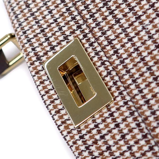 （未使用　展示品）FENDI フェンディ 8BN335 ピーカブー アイシーユー プチ ハウンドトゥース キャンバス レザー ブラウン 2Way ショルダー ハンドバッグ 斜め掛け ゴールド金具 箱付_10