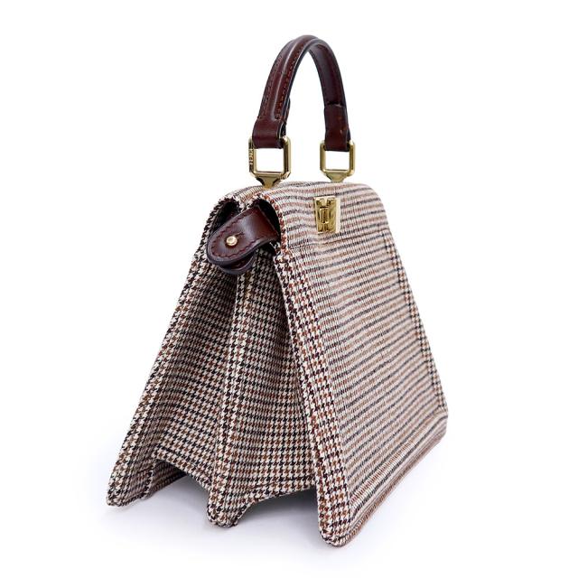 （未使用　展示品）FENDI フェンディ 8BN335 ピーカブー アイシーユー プチ ハウンドトゥース キャンバス レザー ブラウン 2Way ショルダー ハンドバッグ 斜め掛け ゴールド金具 箱付_3