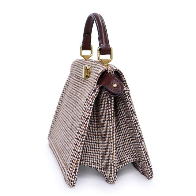 （未使用　展示品）FENDI フェンディ 8BN335 ピーカブー アイシーユー プチ ハウンドトゥース キャンバス レザー ブラウン 2Way ショルダー ハンドバッグ 斜め掛け ゴールド金具 箱付_4
