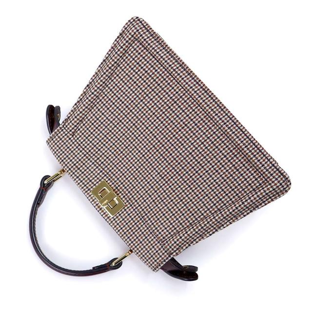 （未使用　展示品）FENDI フェンディ 8BN335 ピーカブー アイシーユー プチ ハウンドトゥース キャンバス レザー ブラウン 2Way ショルダー ハンドバッグ 斜め掛け ゴールド金具 箱付_5