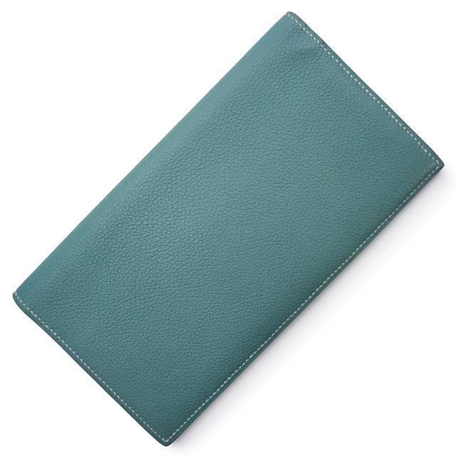 （美品）HERMES エルメス MC2 フレミング ヴォーエバーカラー シエル ブルー □Q刻印 二つ折り長財布 札入れ レザー 箱付
