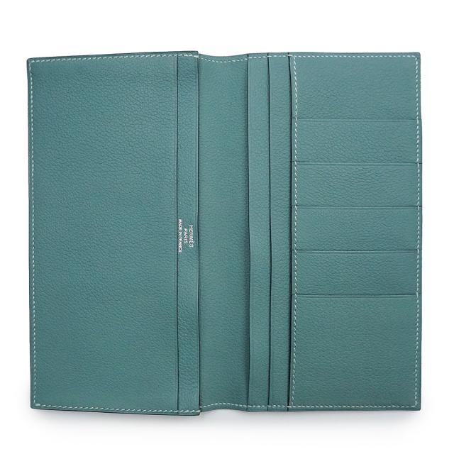 （美品）HERMES エルメス MC2 フレミング ヴォーエバーカラー シエル ブルー □Q刻印 二つ折り長財布 札入れ レザー 箱付
