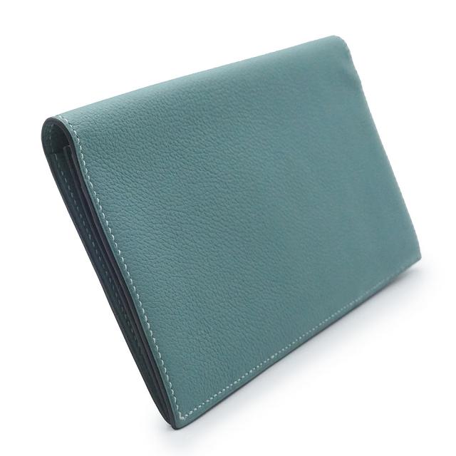 （美品）HERMES エルメス MC2 フレミング ヴォーエバーカラー シエル ブルー □Q刻印 二つ折り長財布 札入れ レザー 箱付