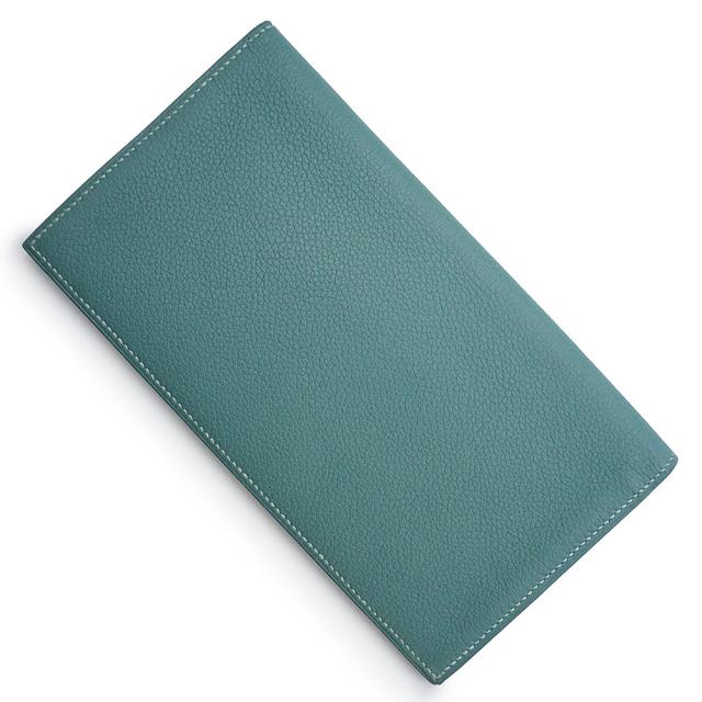 （美品）HERMES エルメス MC2 フレミング ヴォーエバーカラー シエル ブルー □Q刻印 二つ折り長財布 札入れ レザー 箱付