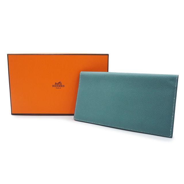 （美品）HERMES エルメス MC2 フレミング ヴォーエバーカラー シエル ブルー □Q刻印 二つ折り長財布 札入れ レザー 箱付