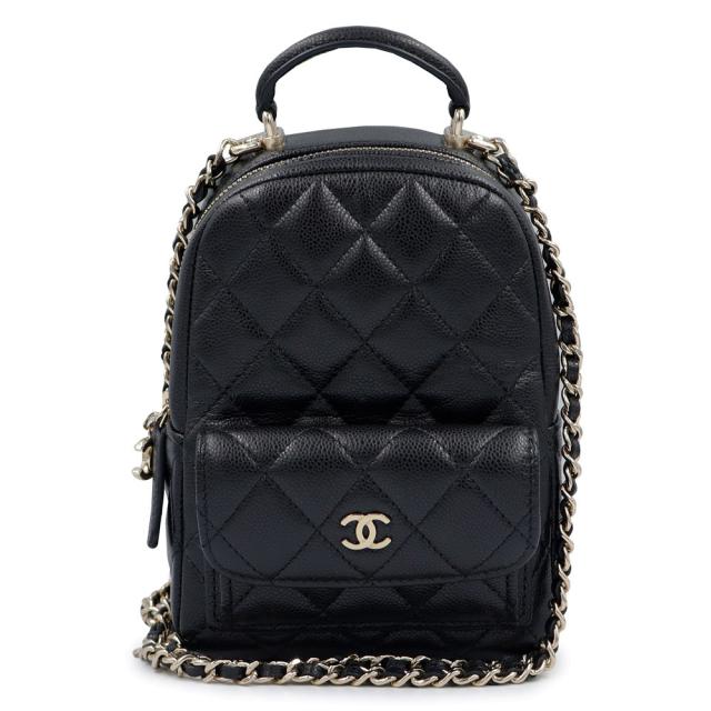 （未使用　展示品）CHANEL シャネル AP3753 タイムレス クラシック マトラッセ ココマーク ミニ リュック チェーン 2way キャビアスキン ブラック デイパック バックパック ショルダーバッグ 斜め掛け レザー ゴールド金具
