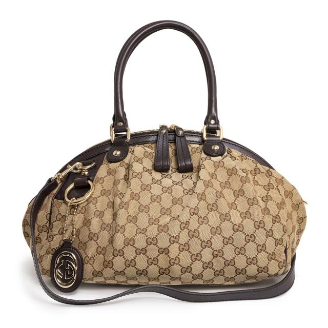 美品）GUCCI グッチ 223974 スーキー GGキャンバス レザー ブラウン 