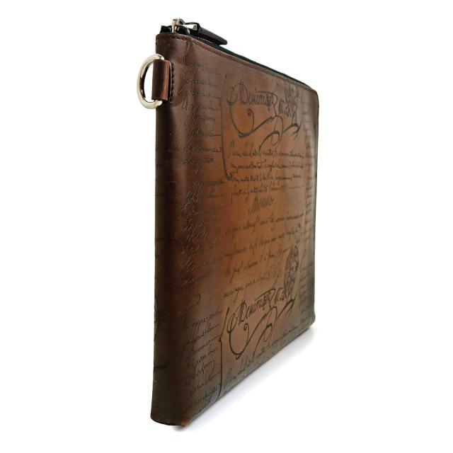 （中古）Berluti ベルルッティ NINO ニノ GM スクリット カリグラフィー ヴェネチアレザー CACAO INTENSO カカオインテンソ ブラウン クラッチバッグ セカンド シルバー金具_2