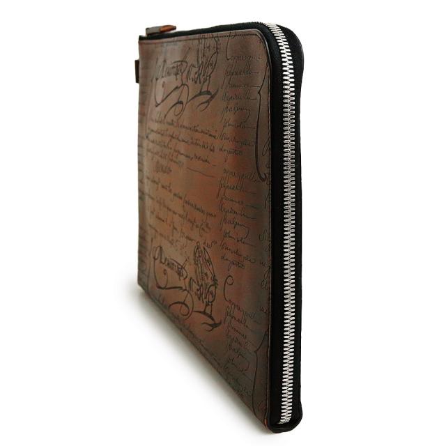 （中古）Berluti ベルルッティ NINO ニノ GM スクリット カリグラフィー ヴェネチアレザー CACAO INTENSO カカオインテンソ ブラウン クラッチバッグ セカンド シルバー金具_3