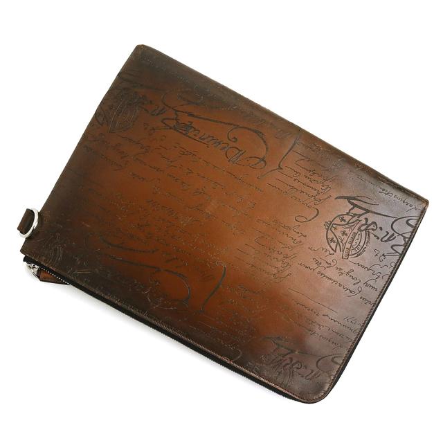 （中古）Berluti ベルルッティ NINO ニノ GM スクリット カリグラフィー ヴェネチアレザー CACAO INTENSO カカオインテンソ ブラウン クラッチバッグ セカンド シルバー金具_4