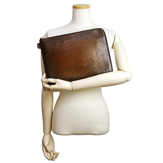 （中古）Berluti ベルルッティ NINO ニノ GM スクリット カリグラフィー ヴェネチアレザー CACAO INTENSO カカオインテンソ ブラウン クラッチバッグ セカンド シルバー金具_6