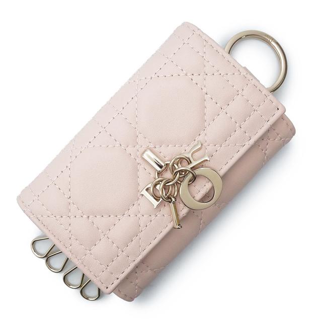（未使用　展示品）Christian Dior クリスチャンディオール S0983ONMJ My Dior Aster アスター レディ ディオール カナージュ ラムスキン パウダーピンク キーリング付き 4連 キーケース レザー ゴールド金具 箱付