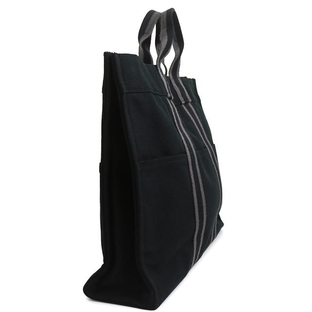 （中古）HERMES エルメス フールトゥ MM キャンバス ブラック グレー トート ハンドバッグ シルバー金具_2