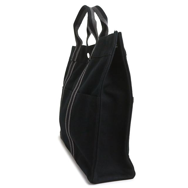 （中古）HERMES エルメス フールトゥ MM キャンバス ブラック グレー トート ハンドバッグ シルバー金具_3