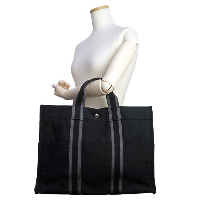 （中古）HERMES エルメス フールトゥ MM キャンバス ブラック グレー トート ハンドバッグ シルバー金具_6
