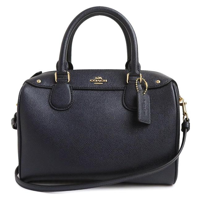 （中古）COACH コーチ F57521 ミニ ベネット サッチェル クロスグレインレザー ミッドナイト ブルー 2way ショルダー ハンドバッグ 斜め掛け ゴールド金具