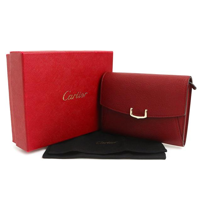 （未使用　展示品）Cartier カルティエ L3001502 C ドゥ カルティエ コンパクト ウォレット カーフスキン レッドスピネル ボルドー 二つ折り財布 レザー ゴールド金具_1