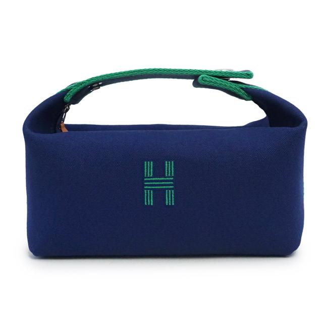 （未使用　展示品）HERMES エルメス ブリッド ア ブラック PM コットンキャンバス コットン100％ マリン マリーヌ ネイビー セカンド ハンドバッグ バニティ ポーチ シルバー金具