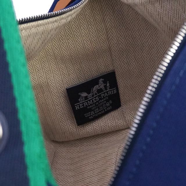 （未使用　展示品）HERMES エルメス ブリッド ア ブラック PM コットンキャンバス コットン100％ マリン マリーヌ ネイビー セカンド ハンドバッグ バニティ ポーチ シルバー金具_9