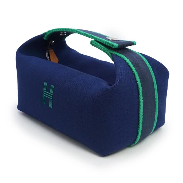 （未使用　展示品）HERMES エルメス ブリッド ア ブラック PM コットンキャンバス コットン100％ マリン マリーヌ ネイビー セカンド ハンドバッグ バニティ ポーチ シルバー金具_3