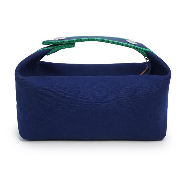 （未使用　展示品）HERMES エルメス ブリッド ア ブラック PM コットンキャンバス コットン100％ マリン マリーヌ ネイビー セカンド ハンドバッグ バニティ ポーチ シルバー金具_4