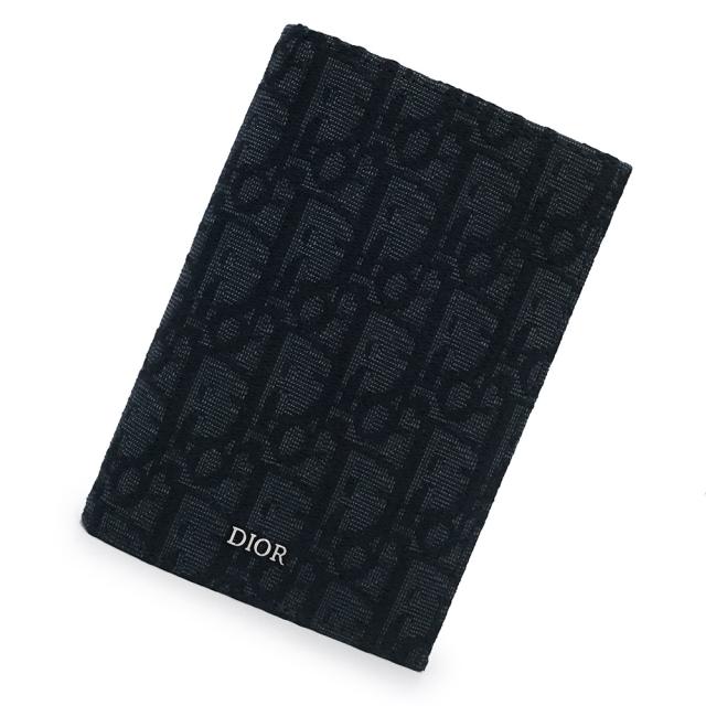 （未使用　展示品）Christian Dior クリスチャンディオール 2ESPH016YSE ディオール オブリーク ジャカード カーフスキン ブラック パスポートカバー ケース レザー シルバー金具