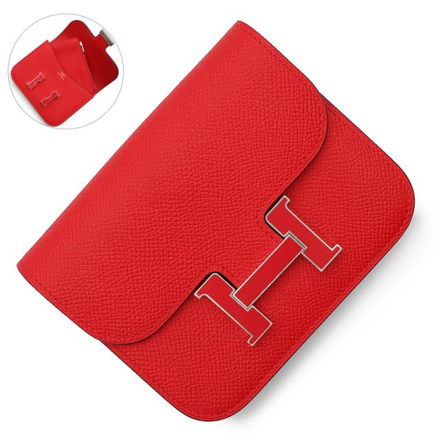 （新品・未使用品）HERMES エルメス コンスタンス スリム ヴォーエプソン ルージュドゥクール レッド Z刻印 ポシェット ポーチ ウエストバッグ 二つ折り財布 レザー シルバー金具 箱付 179,300円