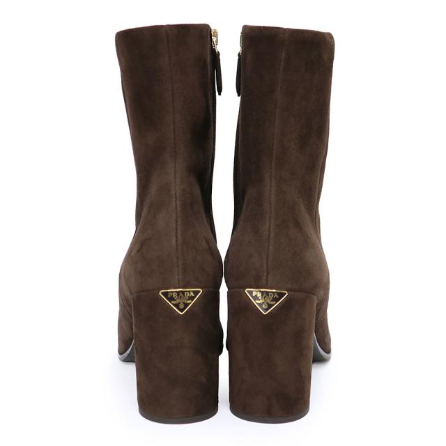 （新品・未使用品）PRADA プラダ 1T631N ブロックヒール ショートブーツ 三角ロゴ トライアングル ラムスキン スウェード Moro モーロ シューズ 靴 #37 24cm レザー ゴールド金具_5