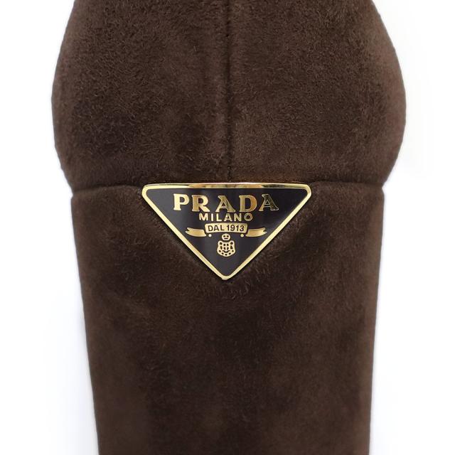 （新品・未使用品）PRADA プラダ 1T631N ブロックヒール ショートブーツ 三角ロゴ トライアングル ラムスキン スウェード Moro モーロ シューズ 靴 #37 24cm レザー ゴールド金具_6