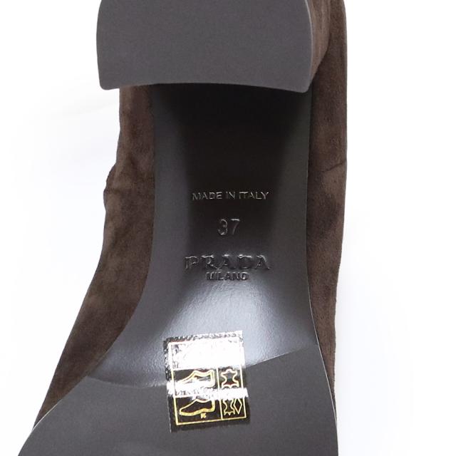 （新品・未使用品）PRADA プラダ 1T631N ブロックヒール ショートブーツ 三角ロゴ トライアングル ラムスキン スウェード Moro モーロ シューズ 靴 #37 24cm レザー ゴールド金具_8