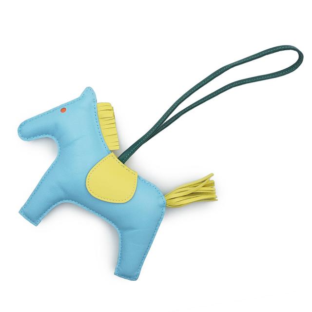 （中古）HERMES エルメス ロデオ GM アニューミロ ラムスキン セレスト セレステ ライム マラカイト ブルー イエロー グリーン バッグチャーム レザー 箱付