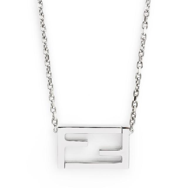 （未使用　展示品）FENDI フェンディ 7AJ891 バゲット ロゴ シルバー ネックレス ペンダント 箱付