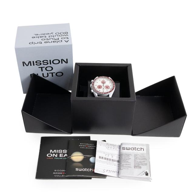 （美品）OMEGA オメガ SO33M101 スウォッチ Swatch ミッション トゥ プルート MISSION TO PLUTO スピードマスター ムーンスウォッチ ナイロン バイオセラミック ホワイト グレー ボルドー 腕時計 箱付_1