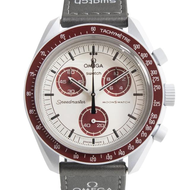 （美品）OMEGA オメガ SO33M101 スウォッチ Swatch ミッション トゥ プルート MISSION TO PLUTO スピードマスター ムーンスウォッチ ナイロン バイオセラミック ホワイト グレー ボルドー 腕時計 箱付_2