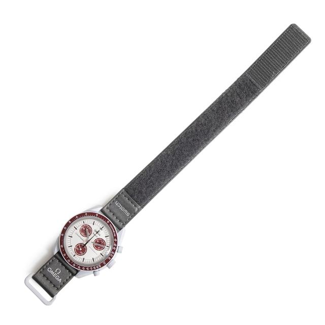 （美品）OMEGA オメガ SO33M101 スウォッチ Swatch ミッション トゥ プルート MISSION TO PLUTO スピードマスター ムーンスウォッチ ナイロン バイオセラミック ホワイト グレー ボルドー 腕時計 箱付_3