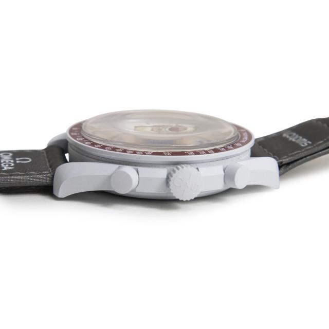 （美品）OMEGA オメガ SO33M101 スウォッチ Swatch ミッション トゥ プルート MISSION TO PLUTO スピードマスター ムーンスウォッチ ナイロン バイオセラミック ホワイト グレー ボルドー 腕時計 箱付_7