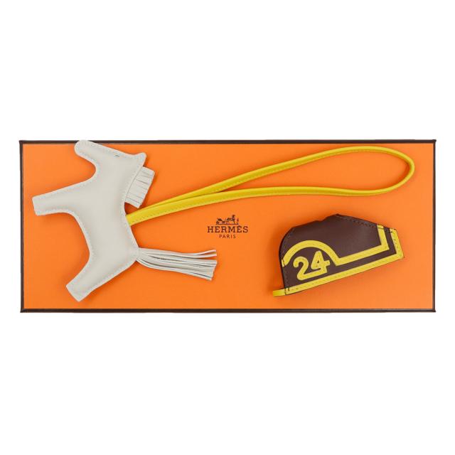 （新品・未使用品）HERMES エルメス ロベオ ロデオ PM 24 アニューミロ Craie クレ Terre テール Jaune de Naples ジョーヌナプル ホワイト ブラウン K刻印 バッグチャーム 箱付_1