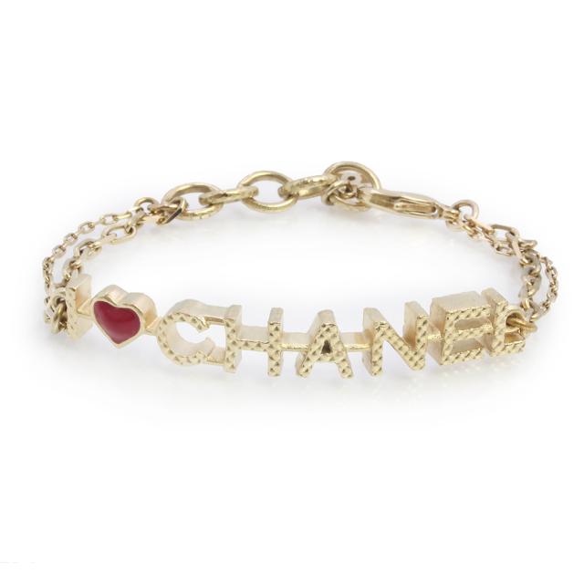 （未使用　展示品）CHANEL シャネル A98210 ロゴ I LOVE CHANEL ハート ゴールド ワインレッド ダブルチェーン ブレスレット