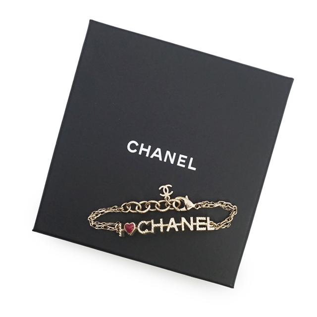 （未使用　展示品）CHANEL シャネル A98210 ロゴ I LOVE CHANEL ハート ゴールド ワインレッド ダブルチェーン ブレスレット_1