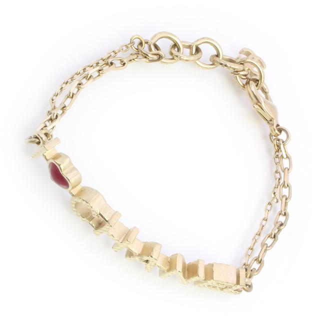 （未使用　展示品）CHANEL シャネル A98210 ロゴ I LOVE CHANEL ハート ゴールド ワインレッド ダブルチェーン ブレスレット_2