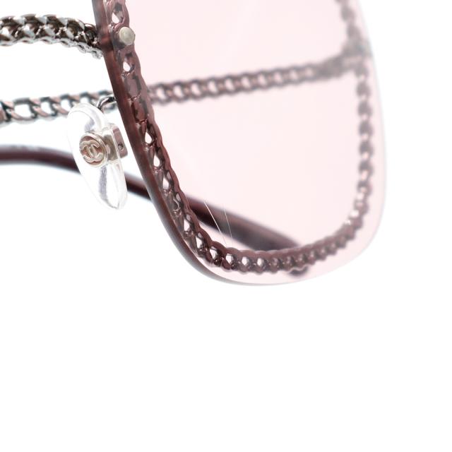 （美品）CHANEL シャネル 4244 A71291 チェーン ココマーク スクエア シェイプ アイウェア サングラス ピンク メタル シルバー 眼鏡_6
