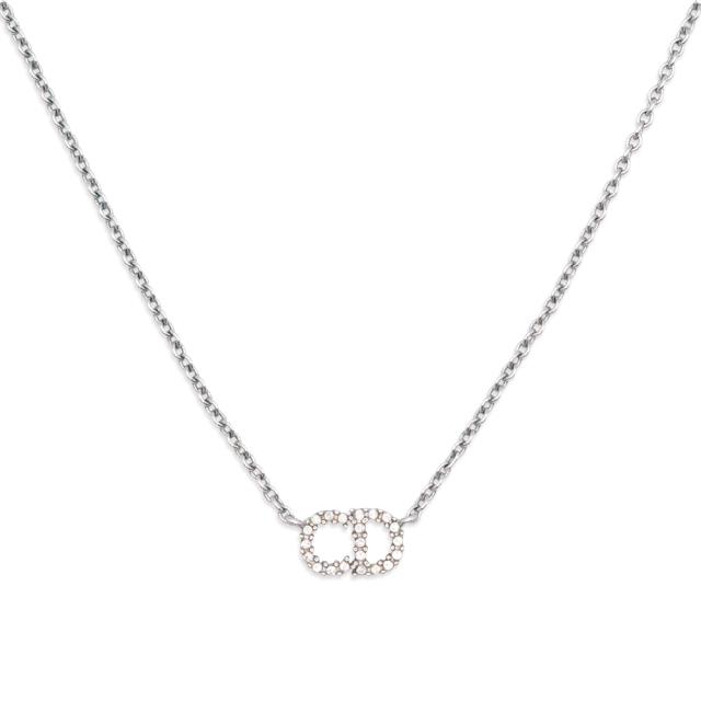 （中古）Christian Dior クリスチャンディオール N0717CDLCY クレール ディー リュヌ CLAIR D LUNE CDロゴ ラインストーン メタル クリスタル シルバー ネックレス ペンダント 三段階調節