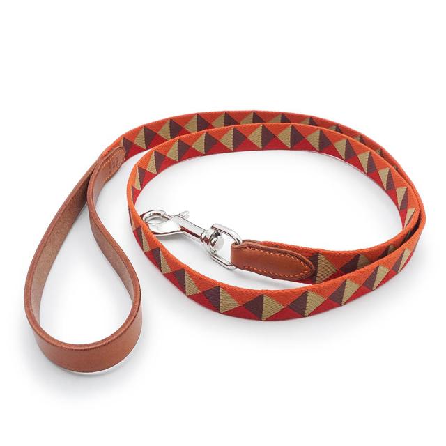 （未使用　展示品）HERMES エルメス メドール スリム ポリエステル ナイロン キャンバス ブライドルレザー ダークアイリッシュ レッド オレンジ ブラウン B刻印 ペット ドッグ 犬用 リード 20MM #120 シルバー金具 箱付