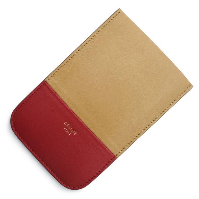 （未使用　展示品）CELINE セリーヌ 102783HTM フォン ポーチ レザー バイカラー キャメル レッド 携帯 スマホ スマートフォンケース マルチケース 13,860円